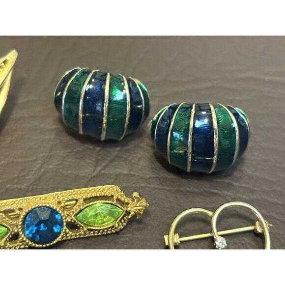 Vintage Jewelry Lot 1928 Avante Rhinestone Heart Brooch Pin Enamel Earrings - Picture 6 of 11